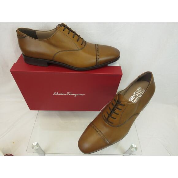 NIB FERRAGAMO BOSTON BROWN TAN AMBRE BROGUE LEATHER GANCINI BIT OXFORDS 9 EE main image 5